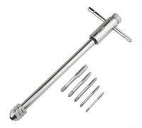 Adjustable Ratchet Tap Wrench Set with 5 for HSS Taps for, M5, M6 and M8 - T-Handle Hand Tool for Threading, DIY, Plumbi