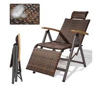 Adjustable Rattan Lounge Chair for Garden Patio Beach & Pool - -Defying Folding Chair with 9-Level Recline for Ultimate Comfort and Relaxation