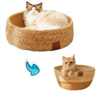 Adjustable Rattan Pet Bed Round House Circle Dog Bed Puppy Kennel for Cats and Small Dogs Woven Grass Mat Grass Rabbit Hamster Nest Guinea Pig Hideaway Hut Cat Supply, Pack of 1 (Brown,Medium)