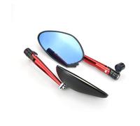 Adjustable Rear View Mirror CNC Aluminum Motorcycle Rear View Mirrors Large Blue Glass Handlebar Mirror Universal For