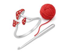Adjustable Red Mushroom Crochet Ring, Fashion Ring, Polka Dot Design