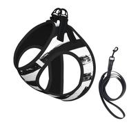 Adjustable Reflective Dog Harness Vest, Breathable Pet Walking Harness With Accessories Leash, Black White Flag Print, Secure No-Slip, Escape Proof, Step-in Pet Vest for Puppy, Cats, L