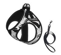 Adjustable Reflective Dog Harness Vest, Breathable Pet Walking Harness With Accessories Leash, Black White Tan Zigzag Print, Secure No-Slip, Escape Proof, Step-in Pet Vest for Puppy, Cats, M