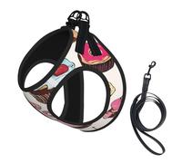 Adjustable Reflective Dog Harness Vest, Breathable Pet Walking Harness With Accessories Leash, Cupcake Pattern Print, Secure No-Slip, Escape Proof, Step-in Pet Vest for Puppy, Cats, L