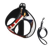 Adjustable Reflective Dog Harness Vest, Breathable Pet Walking Harness With Accessories Leash, Guitar British Flag, Secure No-Slip, Escape Proof, Step-in Pet Vest Harnesses for Puppy, Cats, L