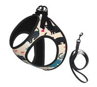 Adjustable Reflective Dog Harness Vest, Breathable Pet Walking Harness With Accessories Leash, Happy Walking Kitty Print, Secure No-Slip, Escape Proof, Step-in Pet Vest for Puppy, Cats, S
