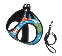 Adjustable Reflective Dog Harness Vest, Breathable Pet Walking Harness With Accessories Leash, Japanese Fish Print, Secure No-Slip, Escape Proof, Step-in Pet Vest for Puppy, Cats, M