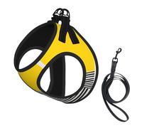 Adjustable Reflective Dog Harness Vest, Breathable Pet Walking Harness With Accessories Leash, Mustard Yellow Black Print, Secure No-Slip, Escape Proof, Step-in Pet Vest Harnesses for Puppy, Cats, S