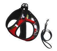 Adjustable Reflective Dog Harness Vest, Breathable Pet Walking Harness With Accessories Leash, Red Roses Print, Secure No-Slip, Escape Proof, Step-in Pet Vest for Puppy, Cats, S