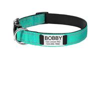 Adjustable Reflective Nylon Dog Collar Custom Engraved Name ID Tag Personalized Glow(Green 2,M 30-48cm)