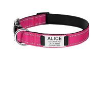 Adjustable Reflective Nylon Dog Collar Custom Engraved Name ID Tag Personalized Glow(Hot Pink,S 25-38cm)