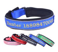 Adjustable Reflective Personalised Thick Dog Collar 1.6 Inch 4 CM Wide with Quick Release Buckle Soft Neoprene Padded Custom Embroidered Pet Name Phone Number for Boy Girl Small Medium Large Dogs