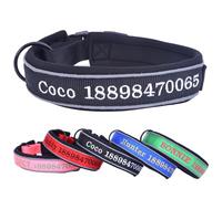 Adjustable Reflective Personalised Thick Dog Collar 1.6 Inch 4 CM Wide with Quick Release Buckle Soft Neoprene Padded Custom Embroidered Pet Name Phone Number for Boy Girl Small Medium Large Dogs