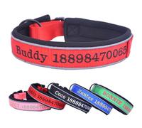 Adjustable Reflective Personalised Thick Dog Collar 1.6 Inch 4 CM Wide with Quick Release Buckle Soft Neoprene Padded Custom Embroidered Pet Name Phone Number for Boy Girl Small Medium Large Dogs