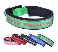 Adjustable Reflective Personalised Thick Dog Collar 1.6 Inch 4 CM Wide with Quick Release Buckle Soft Neoprene Padded Custom Embroidered Pet Name Phone Number for Boy Girl Small Medium Large Dogs