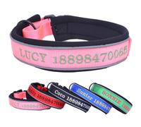 Adjustable Reflective Personalised Thick Dog Collar 1.6 Inch 4 CM Wide with Quick Release Buckle Soft Neoprene Padded Custom Embroidered Pet Name Phone Number for Boy Girl Small Medium Large Dogs