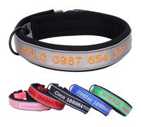 Adjustable Reflective Personalised Thick Dog Collar 1.6 Inch 4 CM Wide with Quick Release Buckle Soft Neoprene Padded Custom Embroidered Pet Name Phone Number for Boy Girl Small Medium Large Dogs