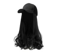 Adjustable Removable Black Wig Hat Baseball Cap With Hair Extensions Long Curly Hairstyle 17.7inch For Woman (Hat(black) With Black Hair)