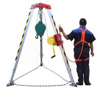 Adjustable Rescue Tripod Kit with 49ft Fall Arrest System, Self-Locking Winch (98'/82'/65'), Full Body Safety Harness - Perfect for Confined Space, Tunnel & Mine Operations