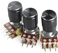 Adjustable Resistor,5 Set WH148 15MM 6Pin Potentiometer 1K 2K 5K 10K 20K 50K 100K 250K 500K 1M with 15x17mm Black Knob Caps Potentiometers Kit(1M Ohm)