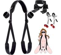 Adjustable Restraint Set - Satin Blindfold, Cuffs, Nipple Clamps, Foot Fetish Leg Open, Bed Restraint Gear for Couples, Unisex Sensory Play & Intimate Exploration