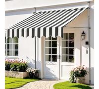 Adjustable Retractable Patio Awning 98"x47" - UV Protection Waterproof Sun Shelter No Drilling Manual Crank Handle Grey & White 138" Coverage (350x120cm)