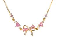 Adjustable Ribbon Bow Beaded Chain Bracelet, Friendship Bracelets with White Pink Zircon (Gold,One Size)