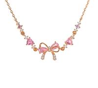 Adjustable Ribbon Bow Beaded Chain Bracelet, Friendship Bracelets with White Pink Zircon (Rose gold,One Size)