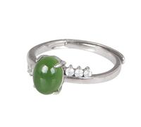 Adjustable Ring,925 Sterling Silver Rings for Women Adjustable, Exquisite Plain Hoops inlaid Hetian Jasper Open Band Eternity Cubic Zirconia Finger Circlet for Birthday Anniversary Jewelry