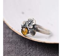 Adjustable Ring For Women,S Sterling SilverSilver Retro Flower Leaves Inlaid Yellow Beeswax Stone Adjustable Open Knuckle Tail Ring Finger Joint Toe Ring Jewelry For Women Girls Gift Wedding Mother'S