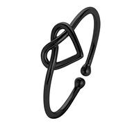 Adjustable Ring with Opening Engagement Heart Women Wedding Ring Cutout Heart Ring for Women High Low Ring for Daughter (Black, One Size)