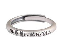 Adjustable Ring Women, S925 sterling silver Carved Character Font Simple Ethnic Adjustable Open Ring
