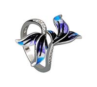 Adjustable Rings Flower Series Drip Enamel Women's Ring Silver Pink Floral Toe Ring Engagement Rings For Women (Silver, 6)