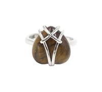 Adjustable Rings For Women, 1Pcs Natural Crystal Ring For Women Thumb Band Adjustable Heart Gemstone Ring Band Handmade Spiritual 7 Chakra Jewelry Gifts For Women Men Tiger Eye Stone