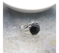 Adjustable Rings For Women, Adjustable Crystal Ring Round Cut Obsidian Stone Open Ring Nature Stone Silver Ring Creative Eternity Silver Ring Charming Jewelry Gifts For Women Men Teens