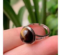 Adjustable Rings For Women, Adjustable Crystal Ring Small Round Tiger Eye Open Ring Nature Stone Silver Ring Creative Eternity Ring Charming Jewelry Gifts For Women Men Teens