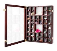 Adjustable Rock Display Case - Rock Collection Box with Fabric Bed for Mineral Display - Dark-Finish Shadow Box with Shelves for Crystal Storage - Display Cases for Collectibles (Large)