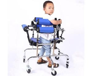 Adjustable Rollator Walker for Kids, 6-Wheel Anti-Tilt Foldable Design with Seat, Ideal for Hemiplegia Stroke Rehabilitation and Mobility Assistance