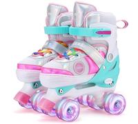 Adjustable Roller Skates for Girls, 4 Size Adjustable Skates with All Illuminating Wheels of Shine Fun for Kids Ages 3-8 or 6-12 Years Old Girls (Medium (UK 1-4))