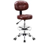 Adjustable Rolling Bar Stool with Backrest 360° Swivel PU Leather Chair for Salon Pub Spa Counter - Height Adjustable Hairdresser Stool