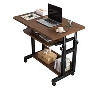 Adjustable Rolling Desk with Pull Out Keyboard Tray & Storage Shelf - Compact 80x45cm/31.5x17.7in Mobility Wheels Ideal for Small Spaces - Brown