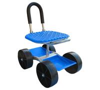 Adjustable Rolling Garden Cart with Seat & Tool Tray, Swivel Chair on Large Wheels for Outdoor Planting, Weeding, Landscaping - Green, 59.6 x 40.5 x 40.5 cm