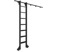 Adjustable Rolling Library Ladder Hardware Kit - 3.3ft to 20ft Black Steel Track with Floor Roller Wheels, 6.6ft Heavy-Duty Round Tube System for Home, Library & Office Use