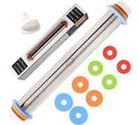 Adjustable Rolling Pin With 4 Thickness Rings, Stainless Steel Dough Roller Pizza Roller Handle Press Design With Measurement Guide For Baking, Fondant, Pizza, Pie Crust, Cookie