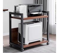 Adjustable Rolling Printer Stand with Shelf Industrial CPU Holder Mobile Computer Tower Table for Fax Scanner & Files (Brown 20 x 16 x 22 in)