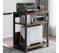 Adjustable Rolling Printer Stand with Storage Shelf Industrial CPU Holder Cart for Fax Scanner & Files - Mobile Computer Tower Table (Brown 20x16x27in)