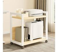Adjustable Rolling Printer Stand with Storage Shelf Mobile CPU Holder Industrial Computer Tower Cart Table for Fax Scanner & Books (Natural 20 x 12 x 22 in)