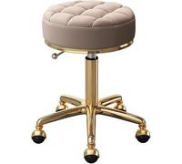 Adjustable Rolling Stool Round Home Office Chair on Wheels PU Leather Seat & d Stainless Steel e Spa Salon Chair (Brown)