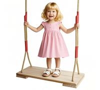 Adjustable Rope Swing - Heavy Duty Wooden Seat Indoor/Outdoor Playground Toy for Teens Kids Adults - Family Fun Swing Set Equipment