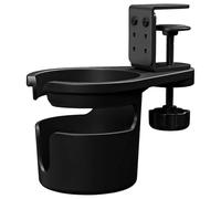 Adjustable Rotating Cupholder For Desk, Clamping Beverage Storage Solution, Black Plastic Fit For Standard Cups, Excellent For Gaming, Car, And Office